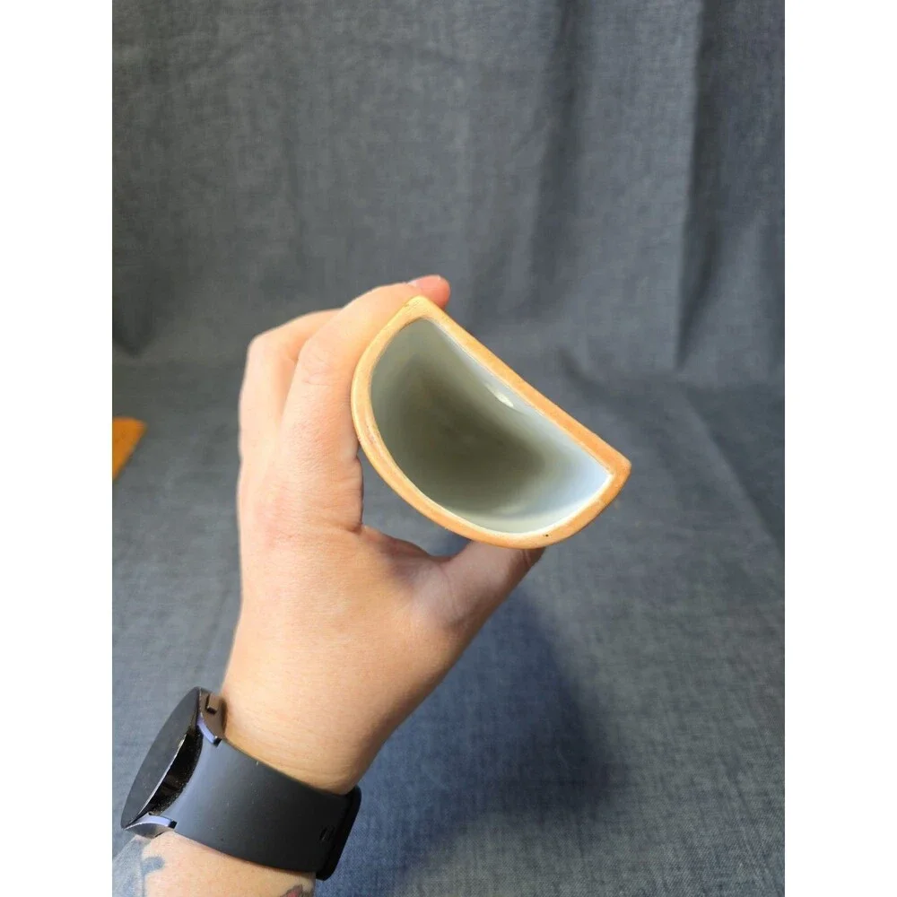 Vintage Japanese Lustreware Blue Orange Flowers Art Pottery Wall Pocket 7